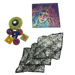 Vintage Lot Handmade Brooch Artisan Paper Craft Statement Mod Pop Art Jewelry